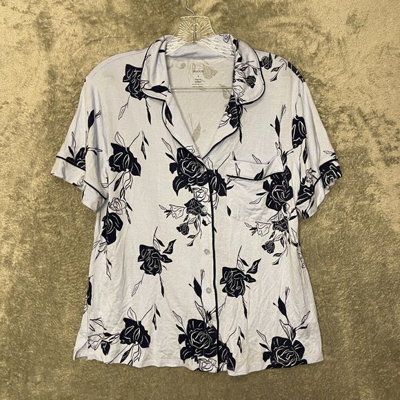 Auden Women Floral Comfy Modal Stretch Cloud Knit Button Front Sleep Shirt S - Picture 1 of 8